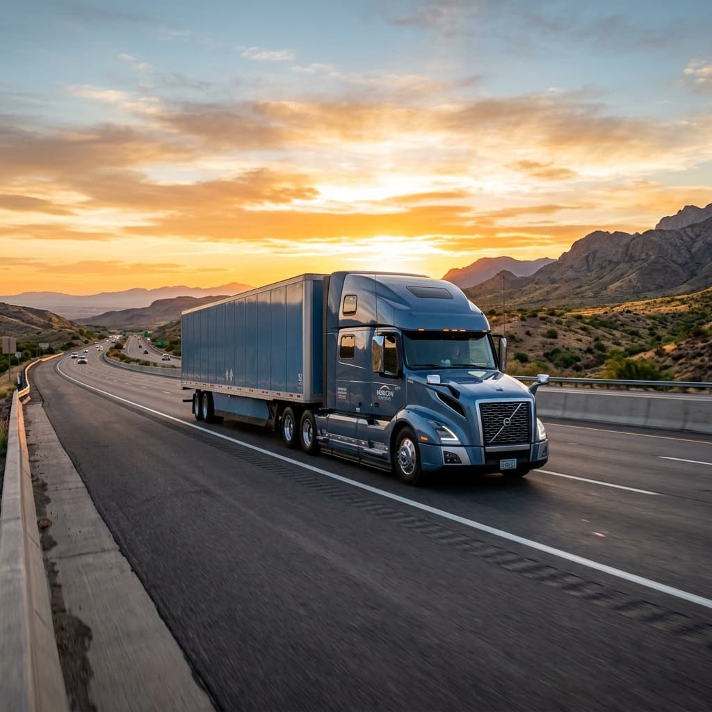 Modern Semi Truck at Sunrise